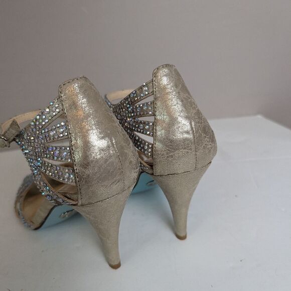 Betsey Johnson Blue Sweet Rhinestone Pumps – Size 6 Gold Heels – 3" Bridal Dress - Picture 2 of 13